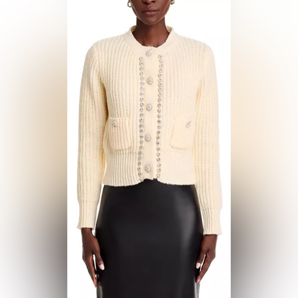 Stellah Jewel Trimmed Cardigan In Cream NWT